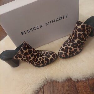 EUC Rebecca Minkoff Leopard Calf Hair Heeled Mules Size 7.5